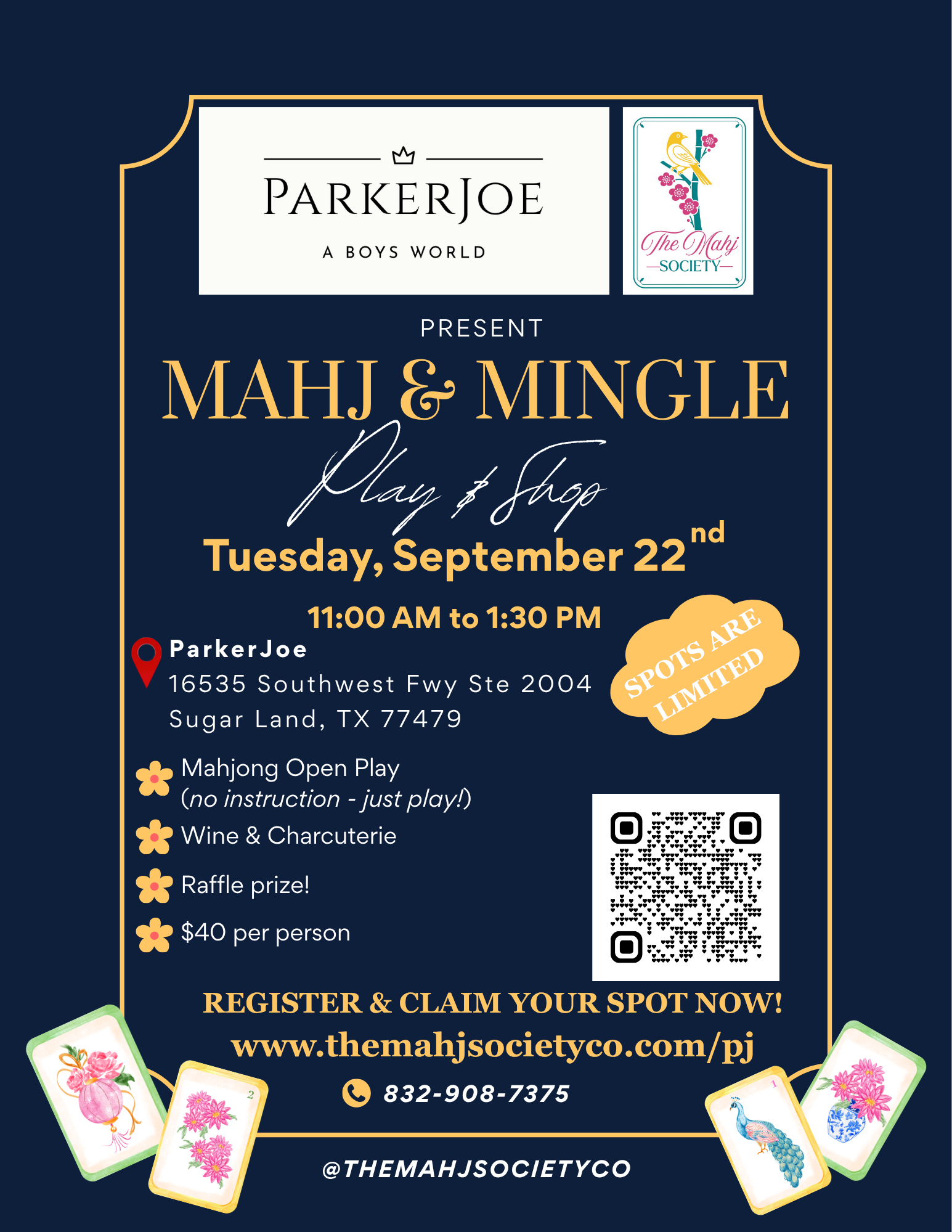 Mahj & Mingle at ParkerJoe — Tuesday, September 22nd, 11:00 AM to 1:30 PM