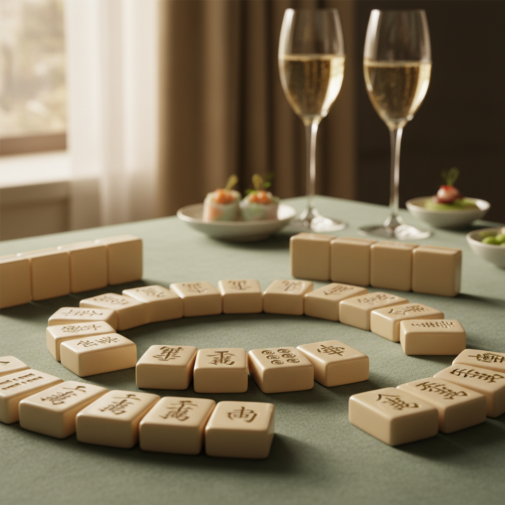 Beautifully arranged mahjong tiles on an elegant table