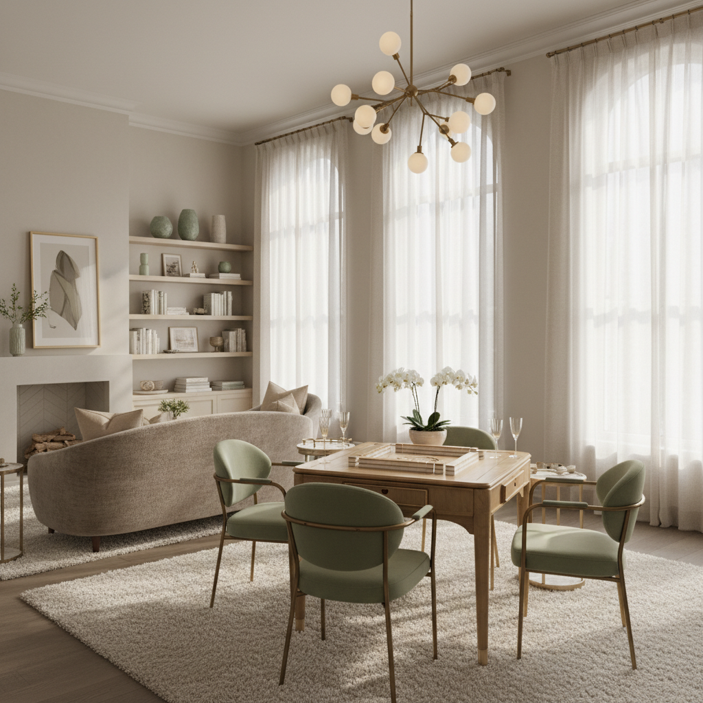 Elegant interior design studio with styled mahjong table
