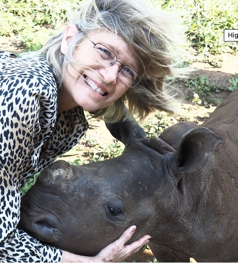 Barbara Wiseman with baby rhino