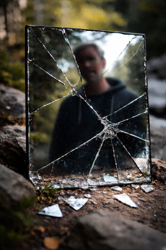 Broken mirror reflection