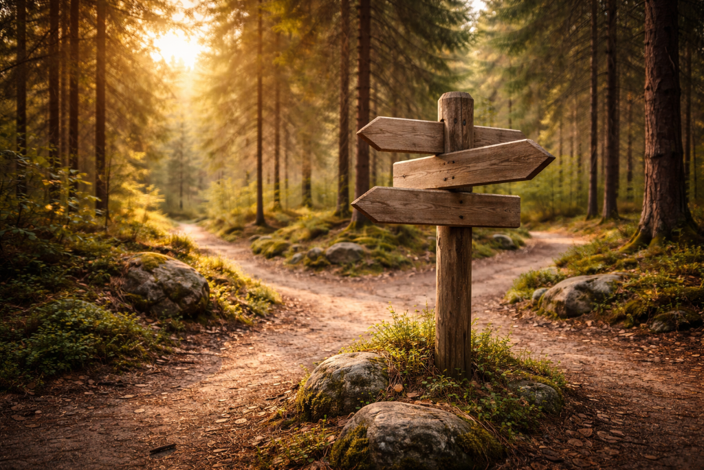 Direction sign in forest