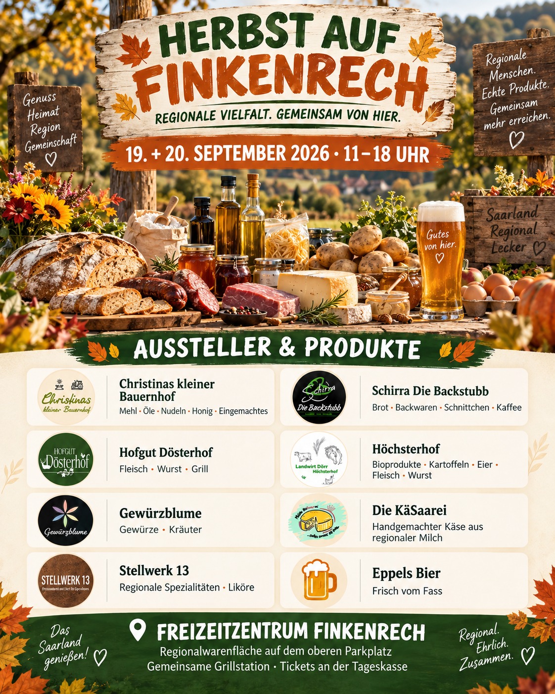 Übersicht aller Aussteller und Produkte auf der Regionalwarenfläche Herbst auf Finkenrech