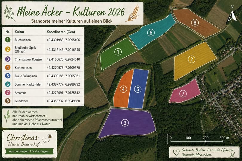 Meine Äcker – Kulturen 2026, Standorte auf einen Blick