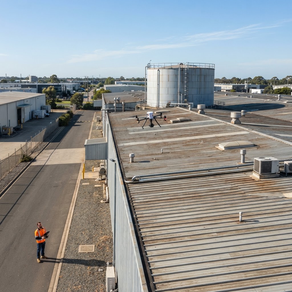Inspeção de telhado industrial com drone