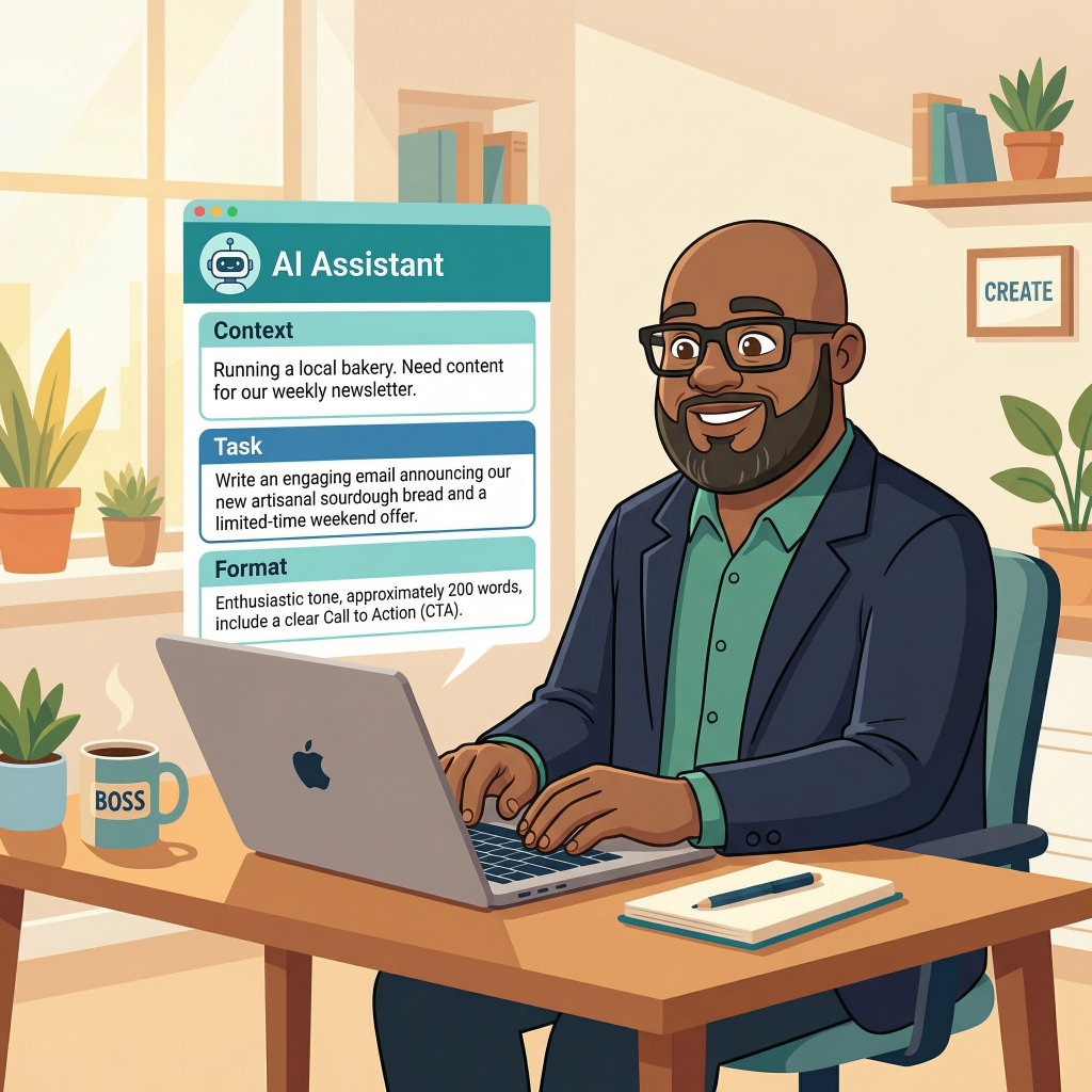 Business owner writing a structured AI prompt