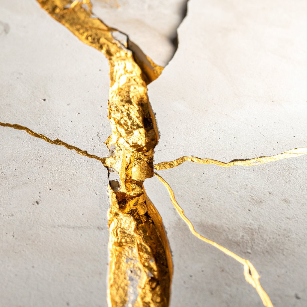 Kintsugi gold fracture in concrete — M&A Director case study