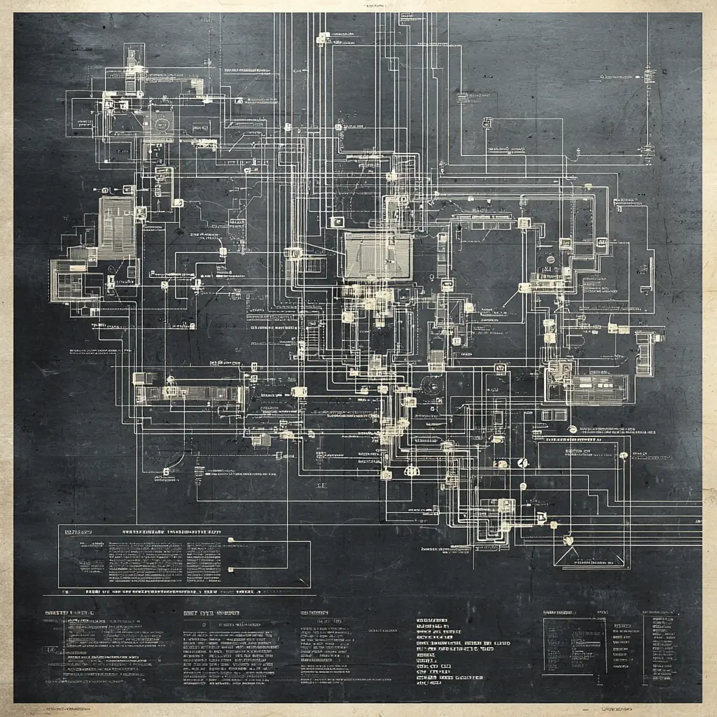 Dark geometric blueprint schematic