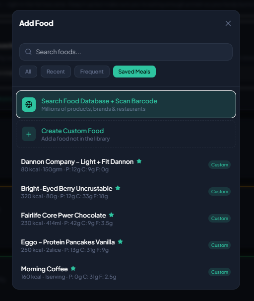 Saved Meals screenshot