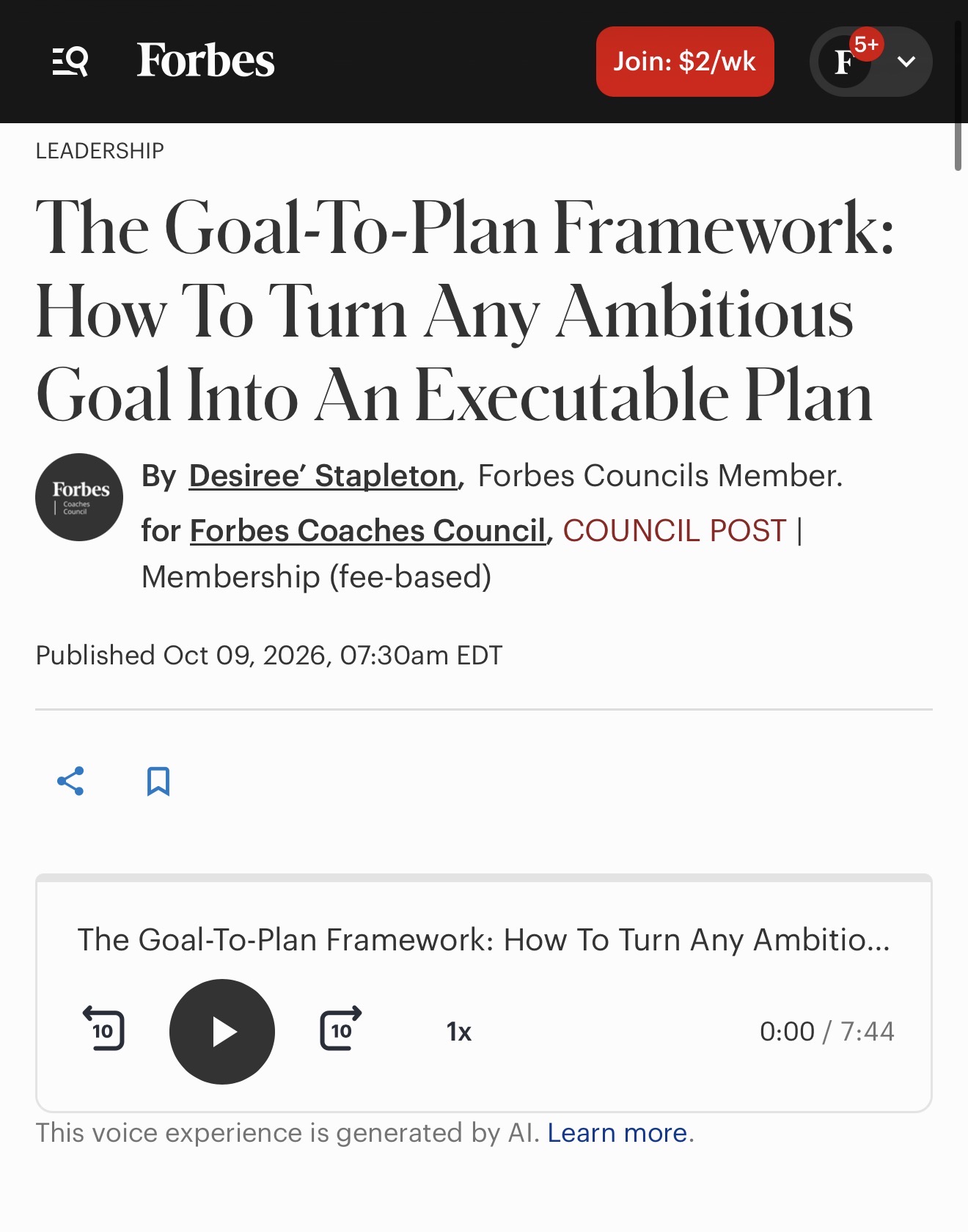 Forbes: The Goal-To-Plan Framework: How To Turn Any Ambitious Goal Into An Executable Plan