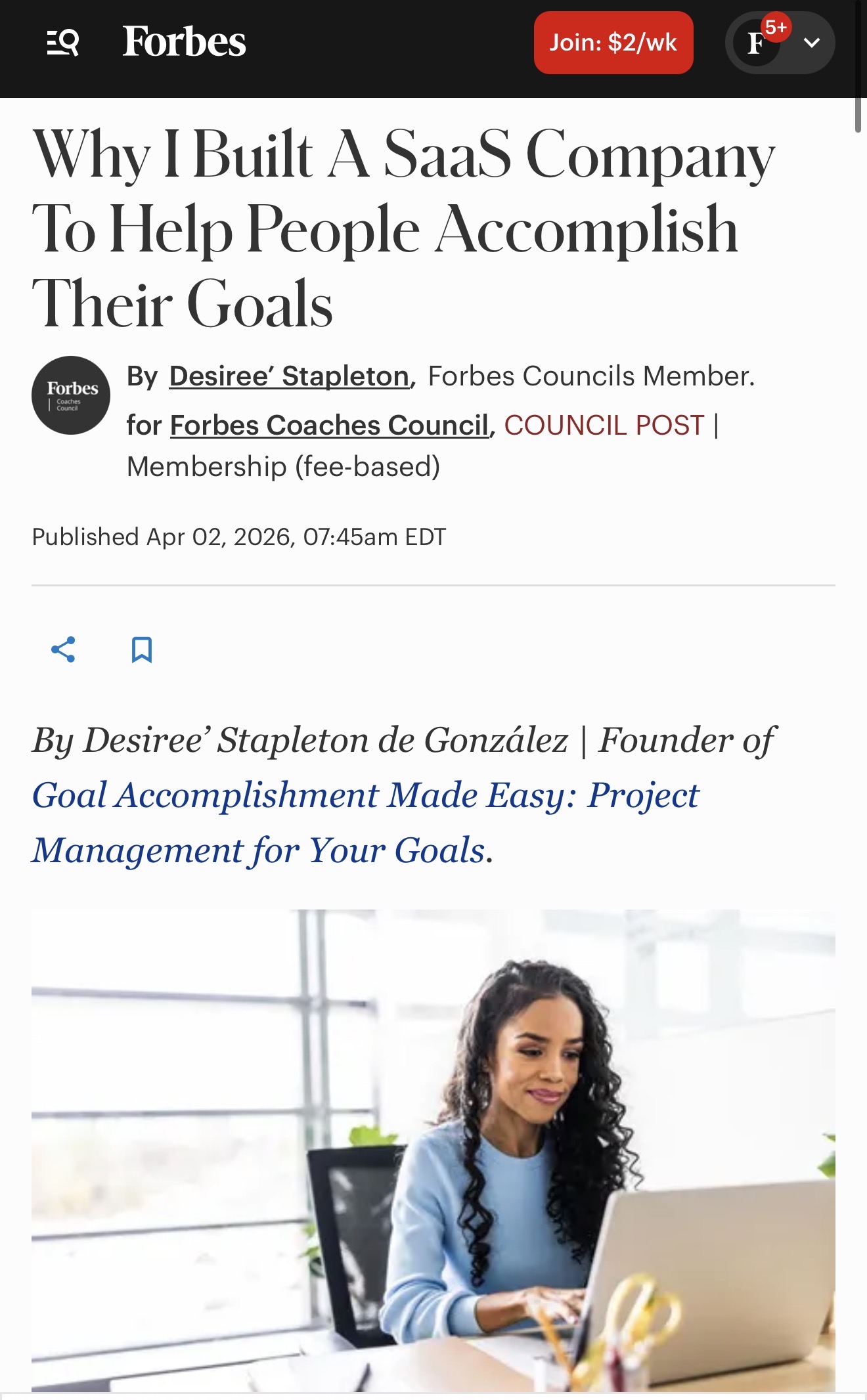 Forbes: Why I Built A SaaS Company To Help People Accomplish Their Goals