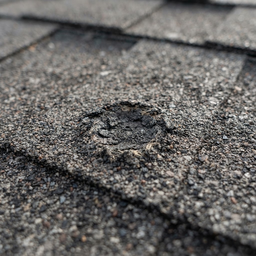 Close-up of hail impact on a roof vent recorded during a free inspection