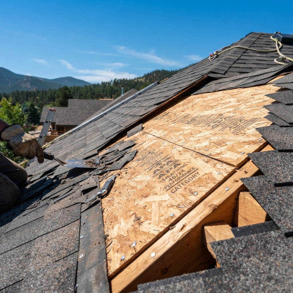 Tear-off showing decking.