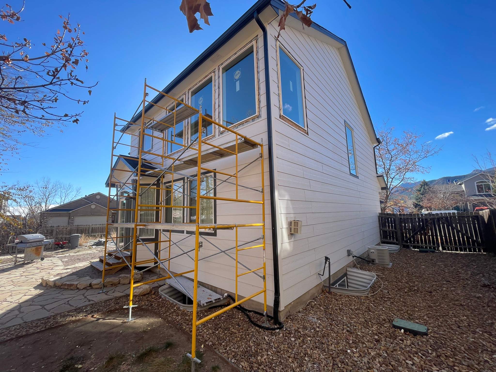 New Pella windows installed with on-site scaffolding in Colorado Springs