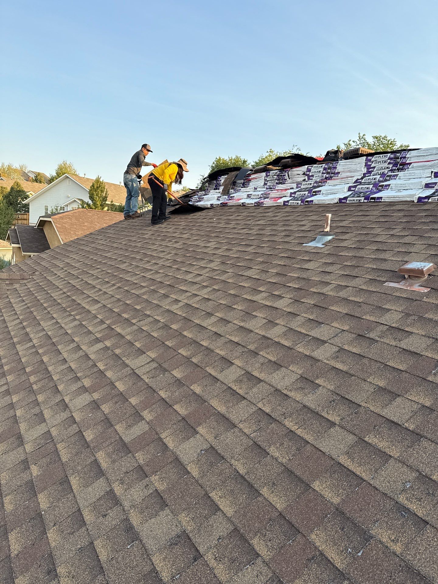 New Tamko StormFighter FLEX Class 4 shingles installed on the ridge in Colorado Springs