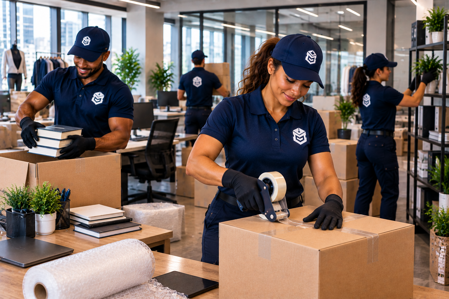 PackEmStackEm commercial packing crew packing an office — fast, organized, business ready.