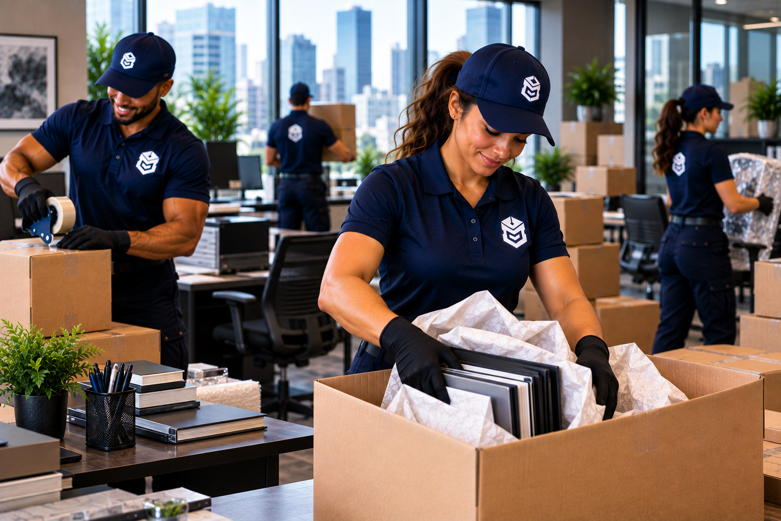 PackEmStackEm crew packing a commercial office space on a recurring credit account.