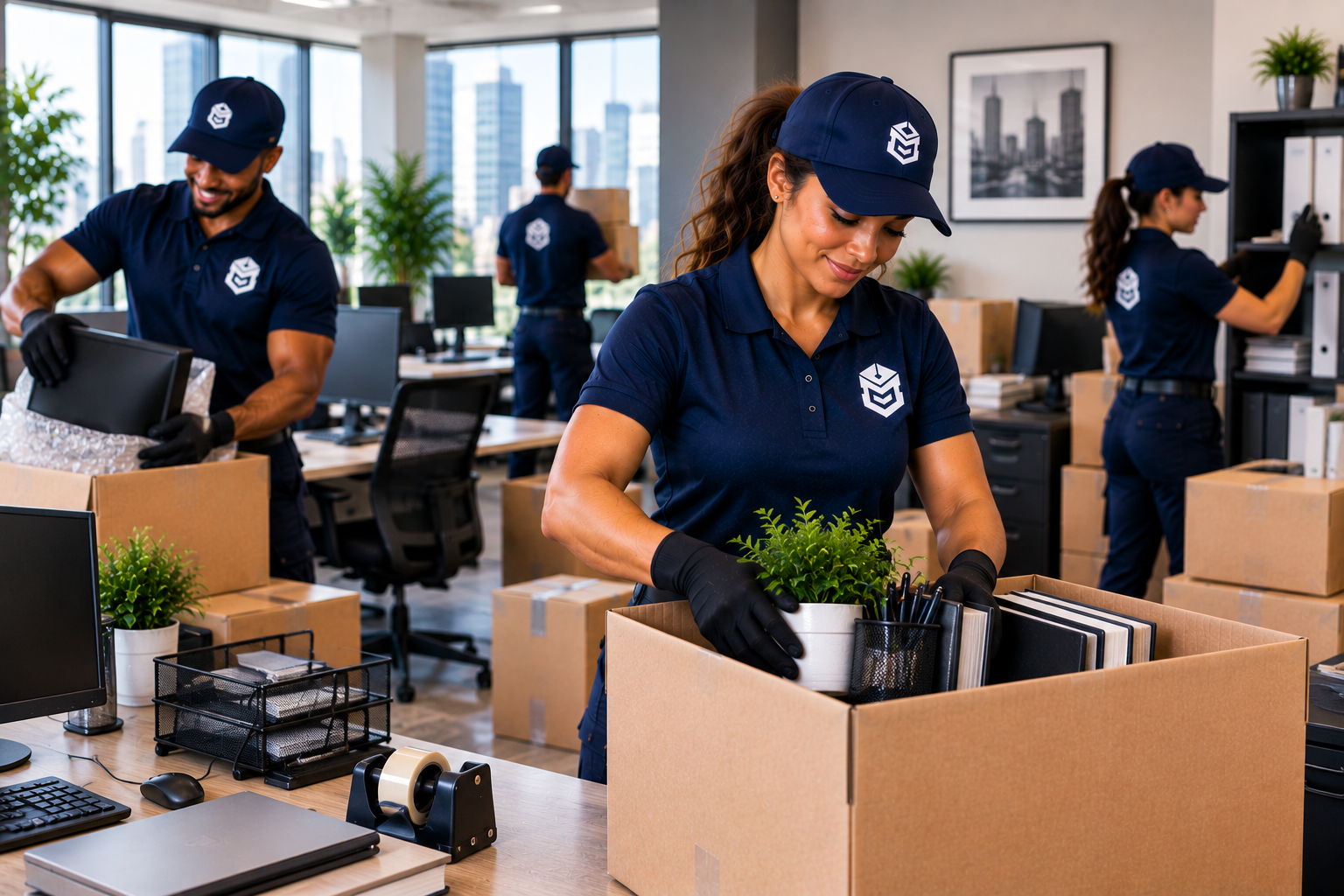 PackEmStackEm crew professionally packing a small office — done right, done fast.