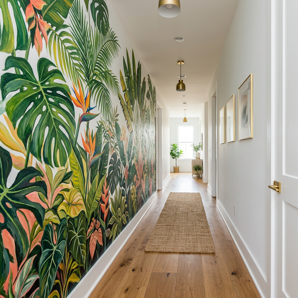 Botanical Hallway Mural - Portland Oregon painting project
