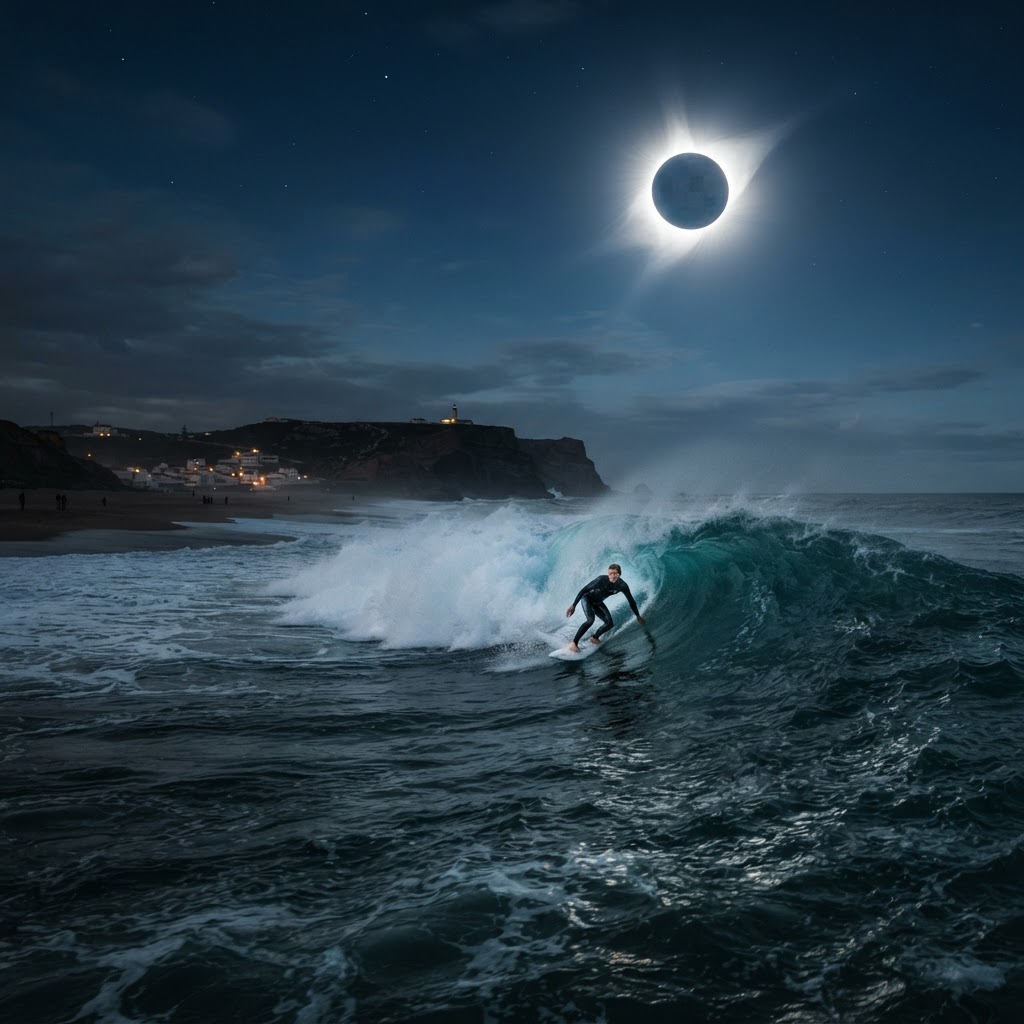 Portugal prepara-se para surf sob eclipse enquanto falta de vento adia provas de kitesurf