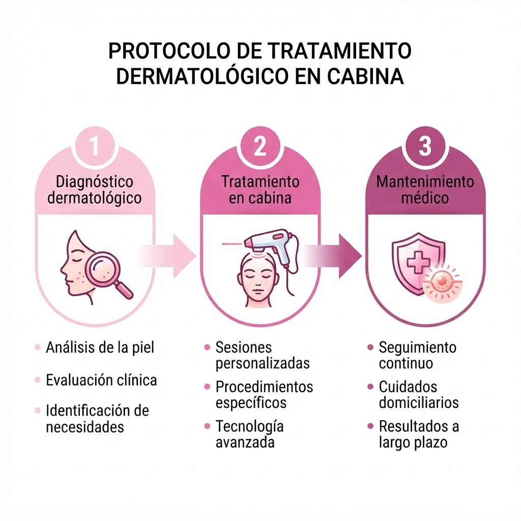 Esquema de las fases del protocolo de cabina médica dermatológica