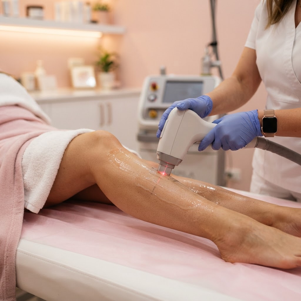 Aplicación de fotodepilación láser/IPL en la clínica de Majadahonda