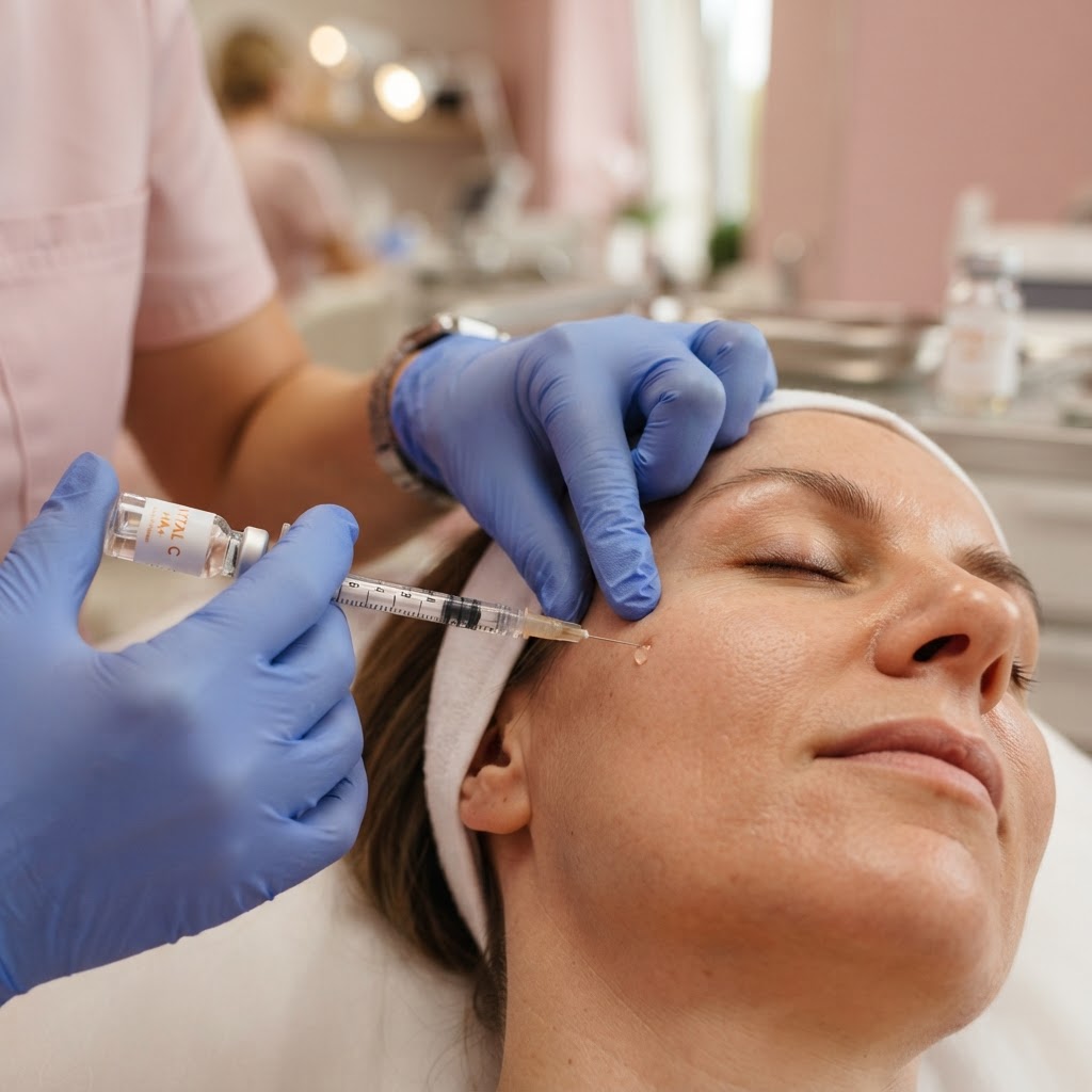 Aplicación de microinyecciones de mesoterapia facial en la clínica de Majadahonda