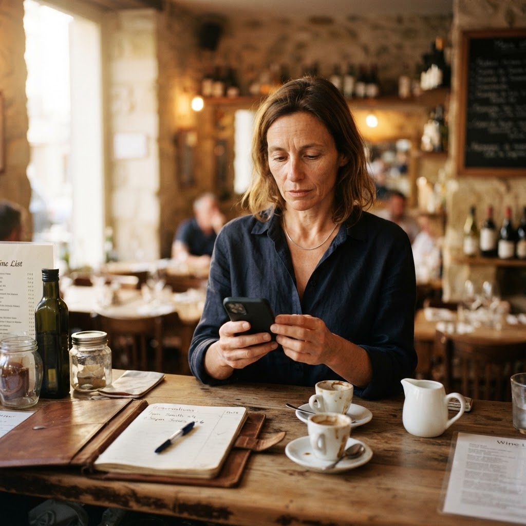 Responsable de restaurante gestionando reservas por WhatsApp