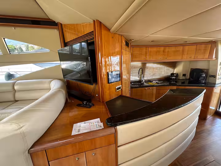 Galley & saloon — granite bar and cream leather