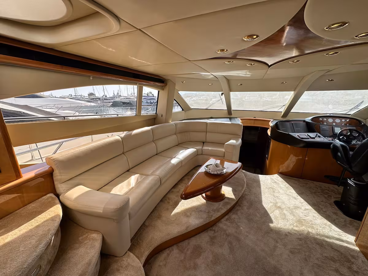 Main saloon — helm station and panoramic windows