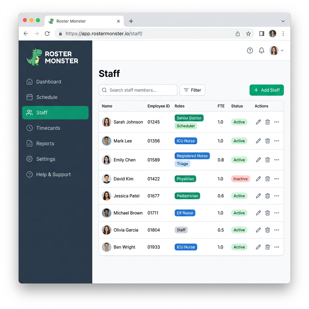 Staff management page