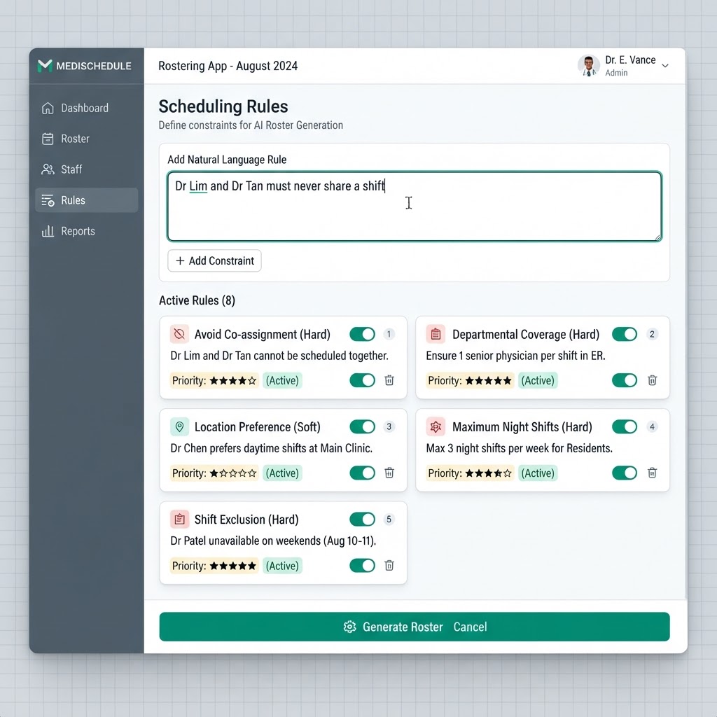 AI scheduling rules panel