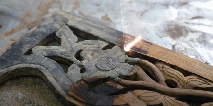 Laser ablation of old finish on wood without sanding or chemicals