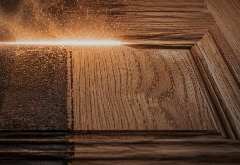 Laser ablation of old finish on wood without sanding or chemicals