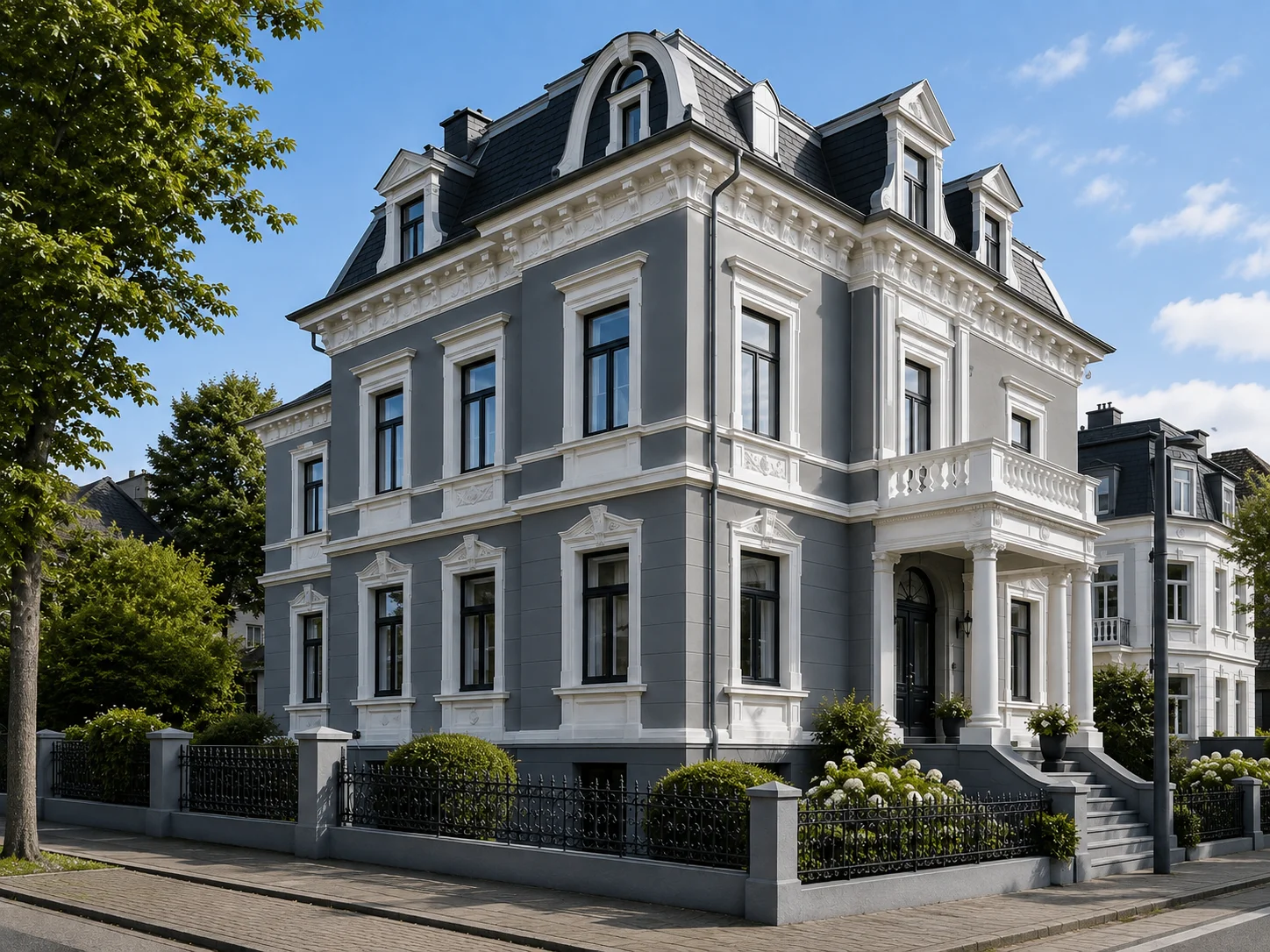 Graue Fassade mit weissen Fenstern – Gestaltungsideen 2026
