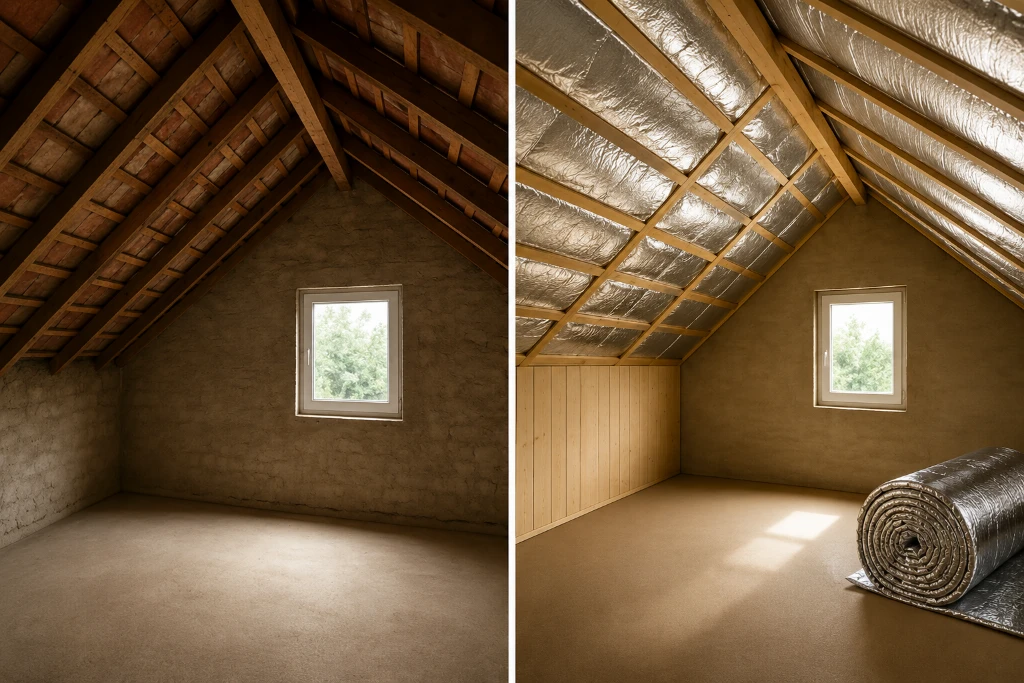 LupoTherm Vorher-Nachher-Vergleich: Energetisch mangelhafte Bauteile vor und nach der Wärmereflexions-Sanierung Vorher-Nachher-Vergleich energetisch mangelhafter Bauteile vor und nach der LupoTherm Wärmereflexions-Sanierung zur Reduzierung von Energieverlusten.