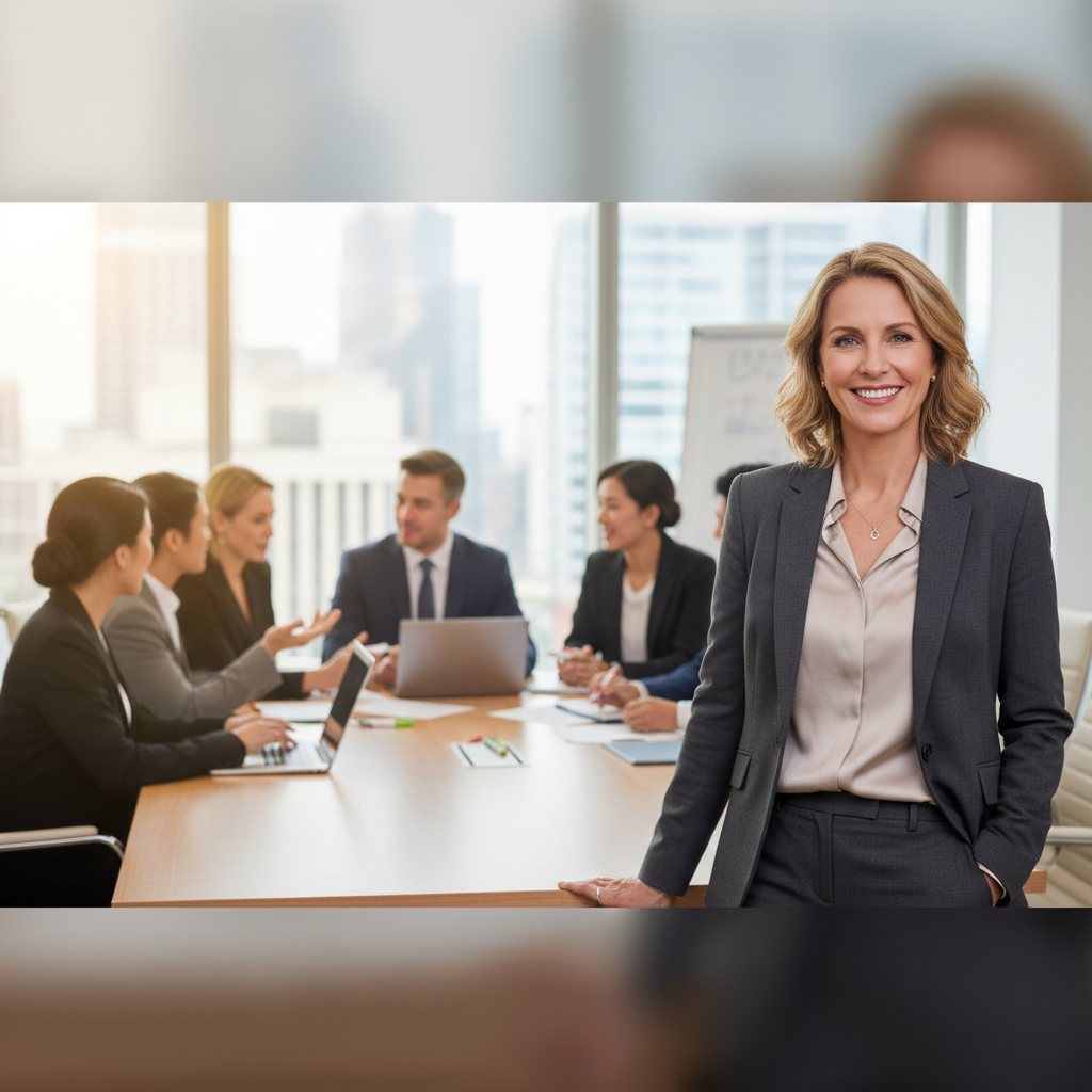 Business executive with team