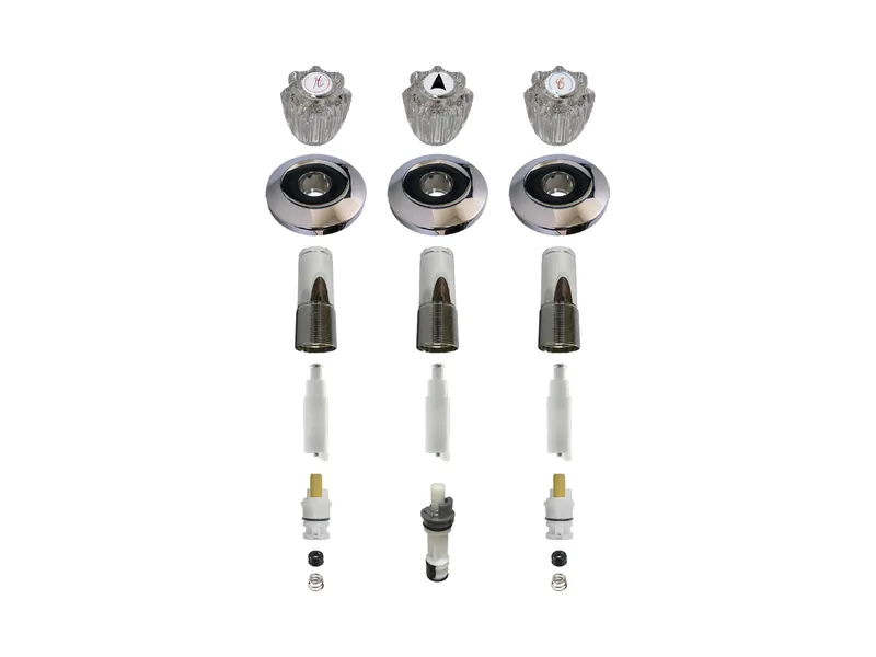 3-Valve Rebuild Kit for Delta, Acrylic Handles with DE10423 Stems (DE203)