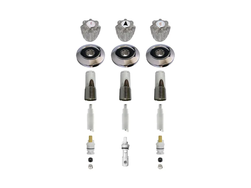 3-Valve Rebuild Kit for Delta, Acrylic Handles with DE10423 Stems (DE213)