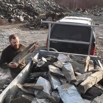 Collecting slate at quarry