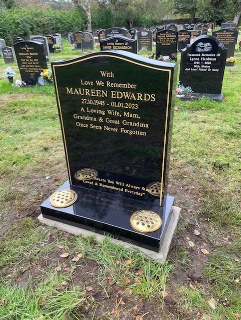 Black granite memorial headstone