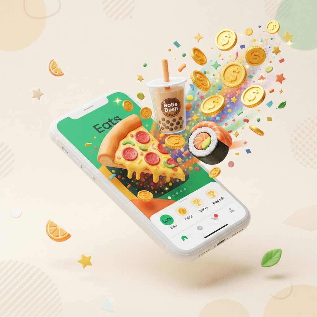 Phone with food and coins