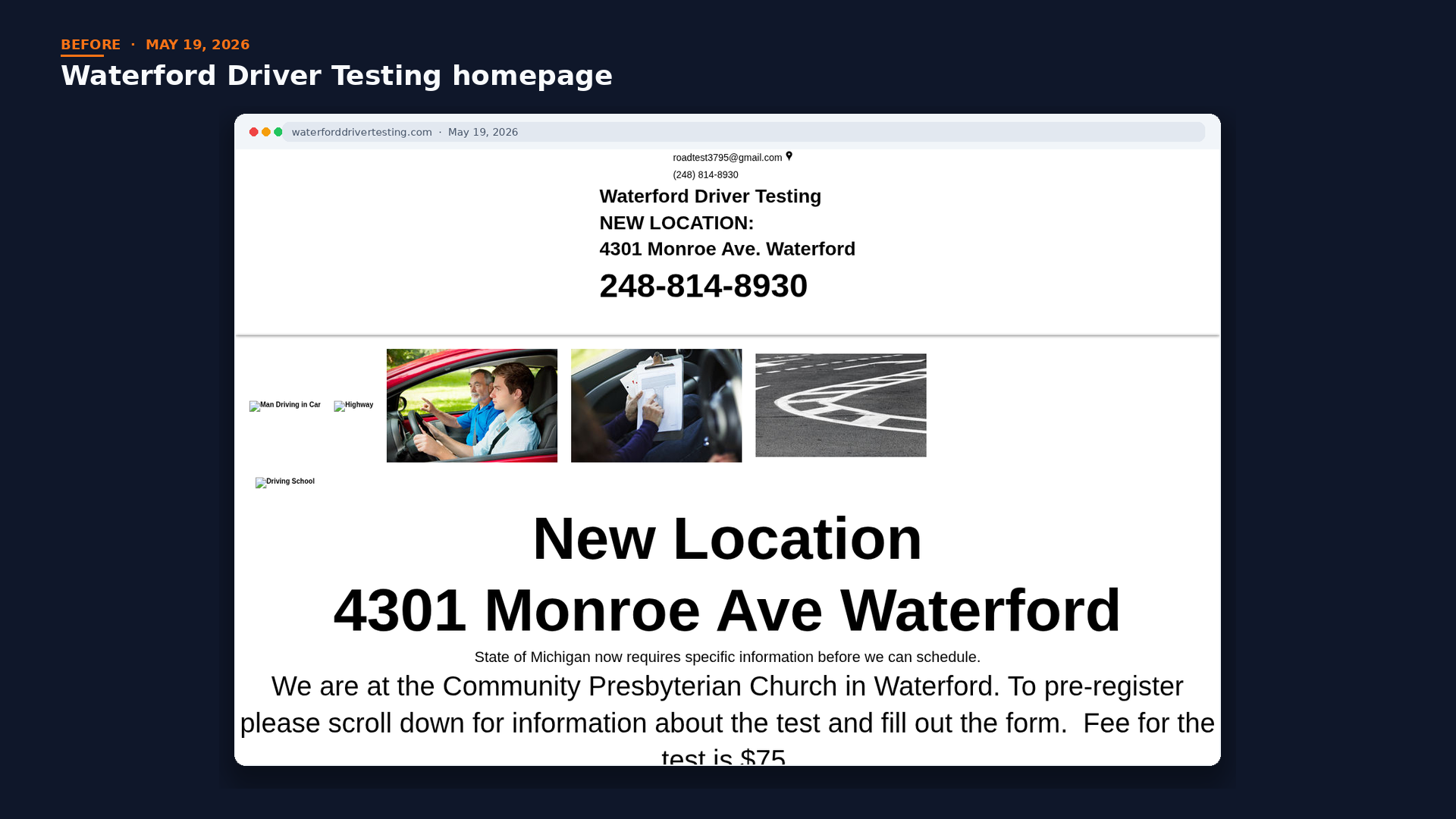 Waterford Driver Testing — old static website