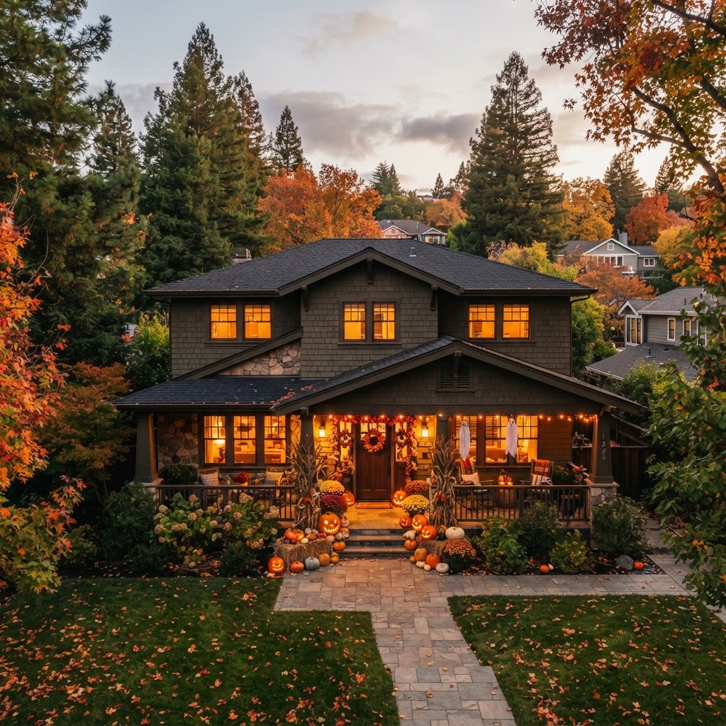 Bay Area home with fall and Halloween decorations