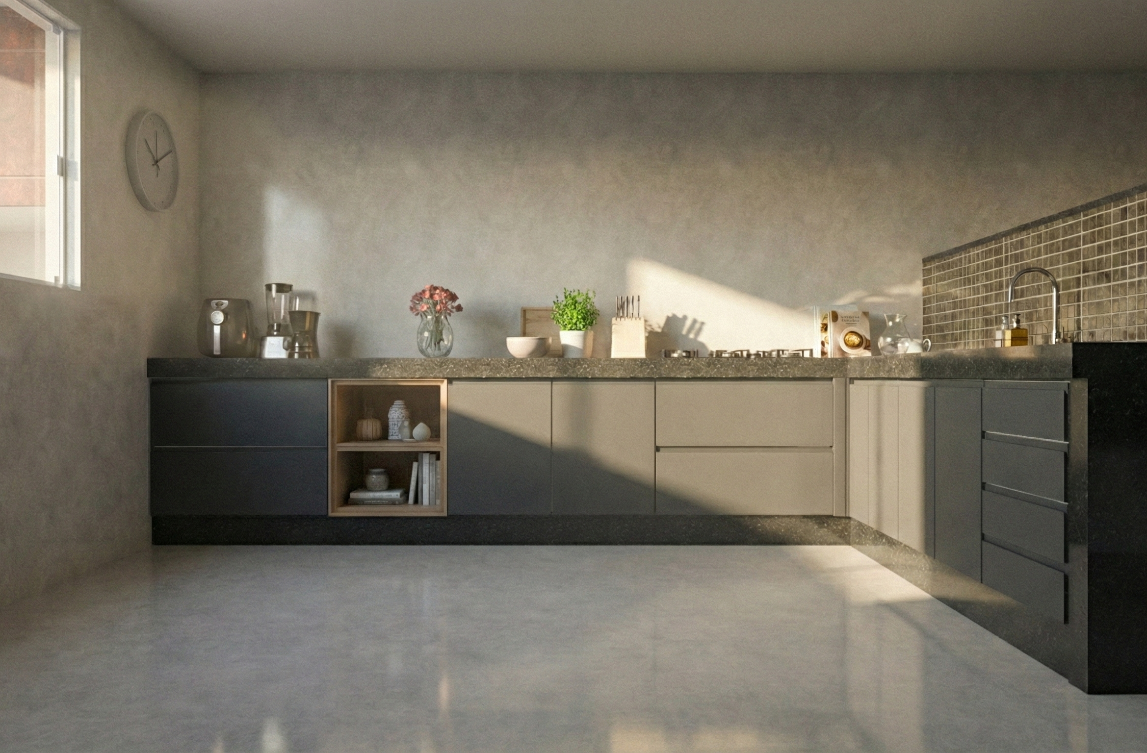Cozinha grafito planejada com acabamento contemporâneo pela Ornale Planejados