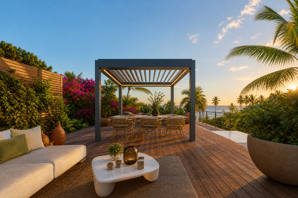 Terrasse et pergola aluminium haut de gamme en Guadeloupe — GT MAT Caraïbes