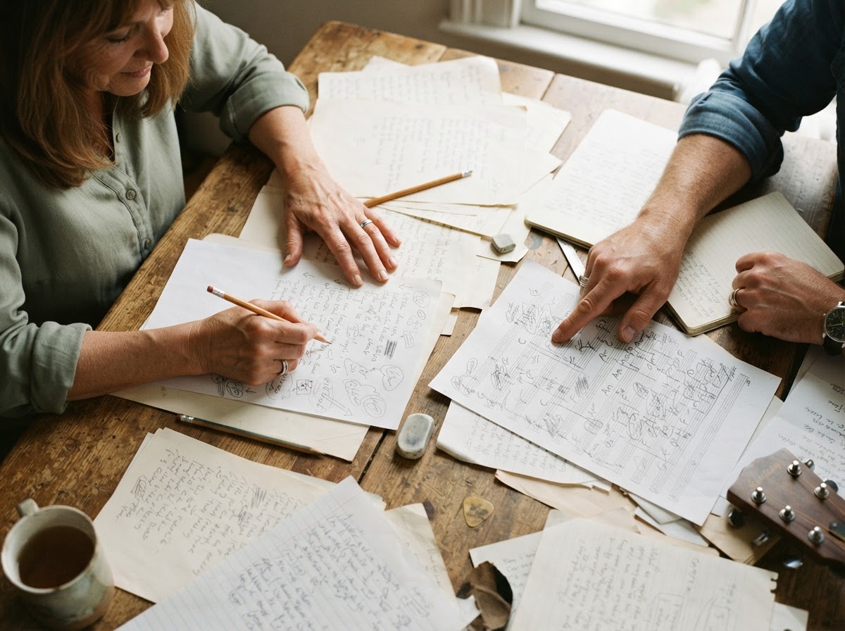 Session notes and recording tools on a shared desk