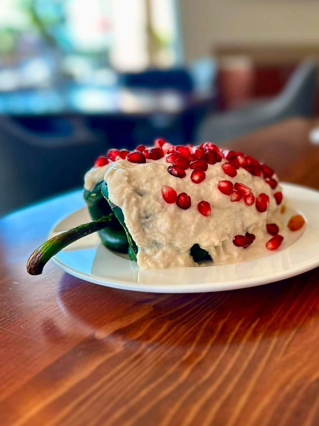 Poblano, walnut cream and pomegranate
