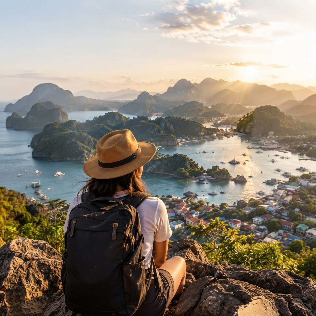 Traveler overlooking a Philippine bay
