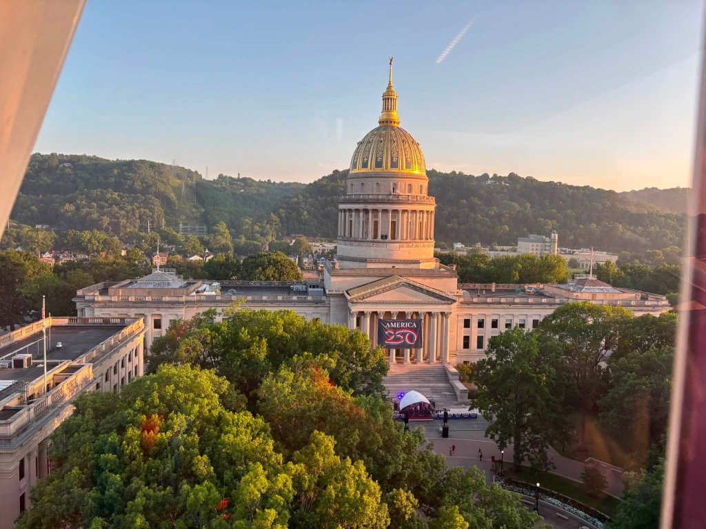 West Virginia State Capitol with America 250 banner